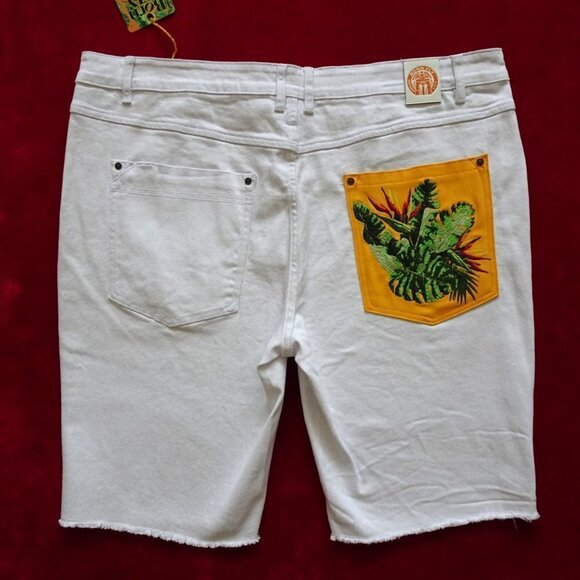 Born Fly Paradise Shorts Men's Size 42 White Denim Embroidery - Picture 5 of 9
